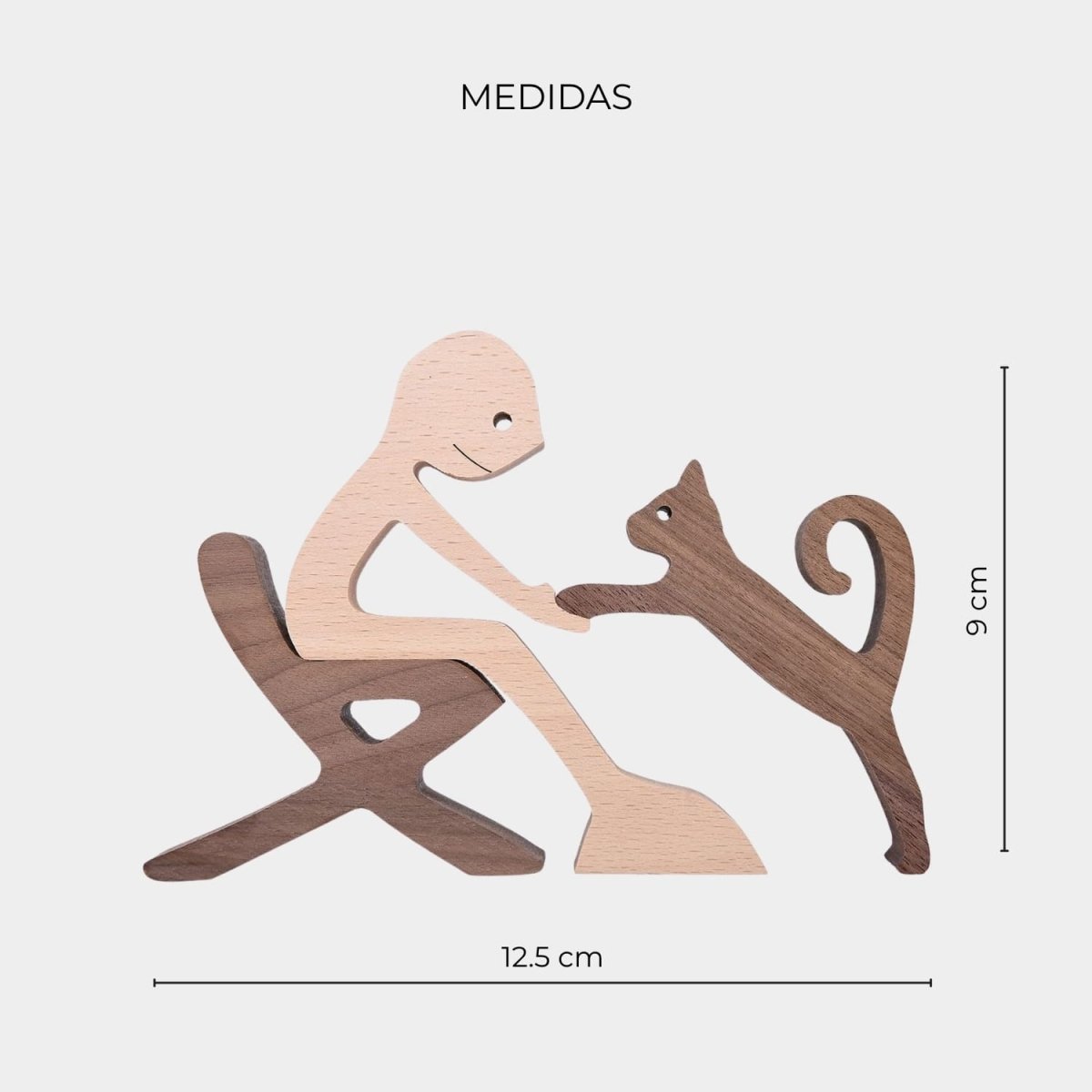 Figura Decorativa de Madera - Hombre Sentado y Gato - Cupertino - figura de madera - figura madera -
