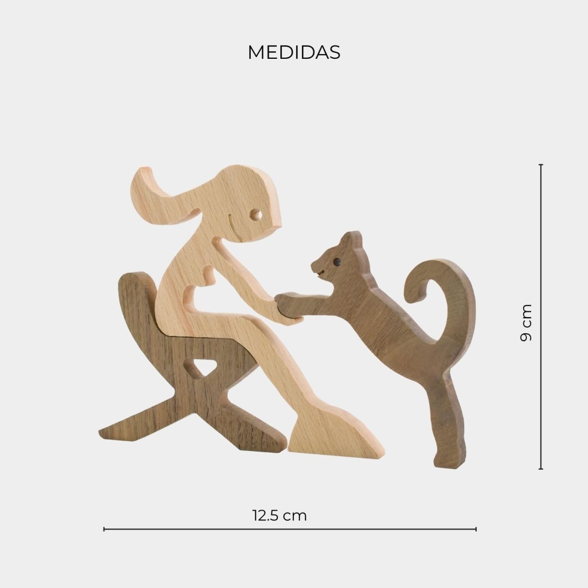 Figura Decorativa de Madera - Mujer Sentada y Gato - Cupertino - figura de madera - figura madera -