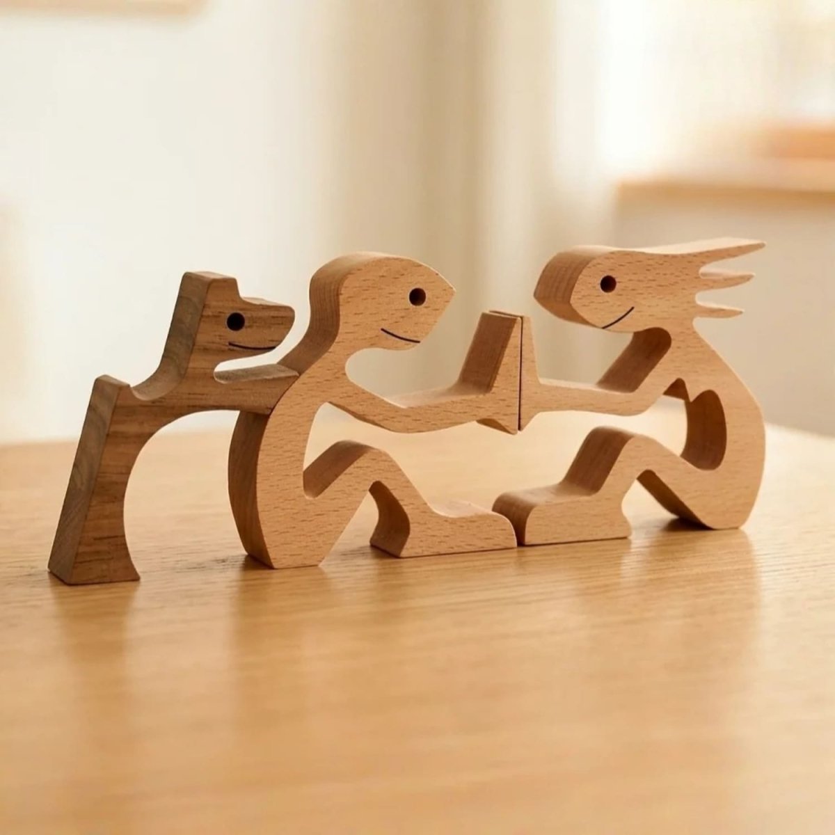 Figura Decorativa de Madera - Pareja y Perro - Cupertino - figura de madera - figura madera -