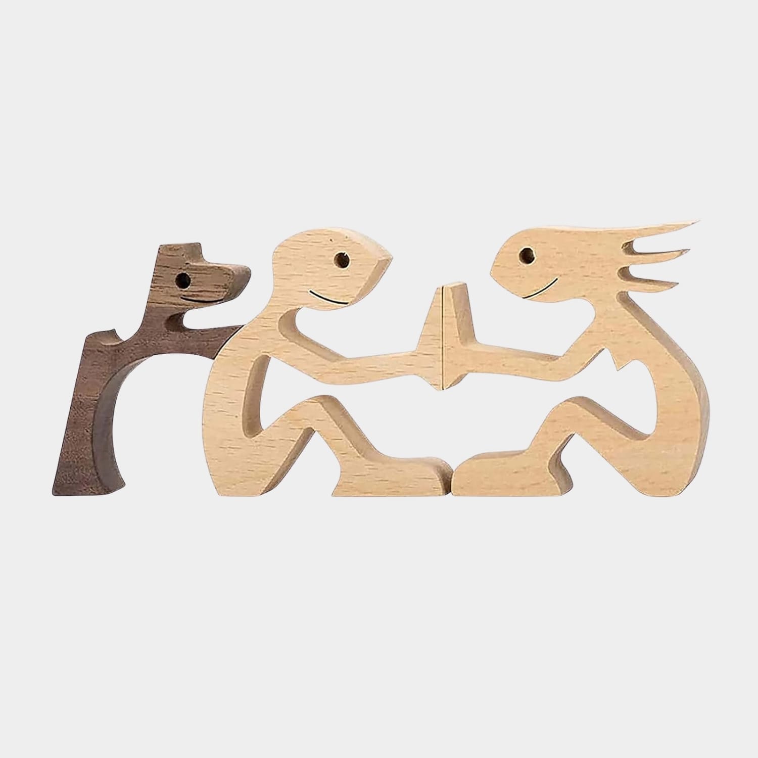 Figura Decorativa de Madera - Pareja y Perro