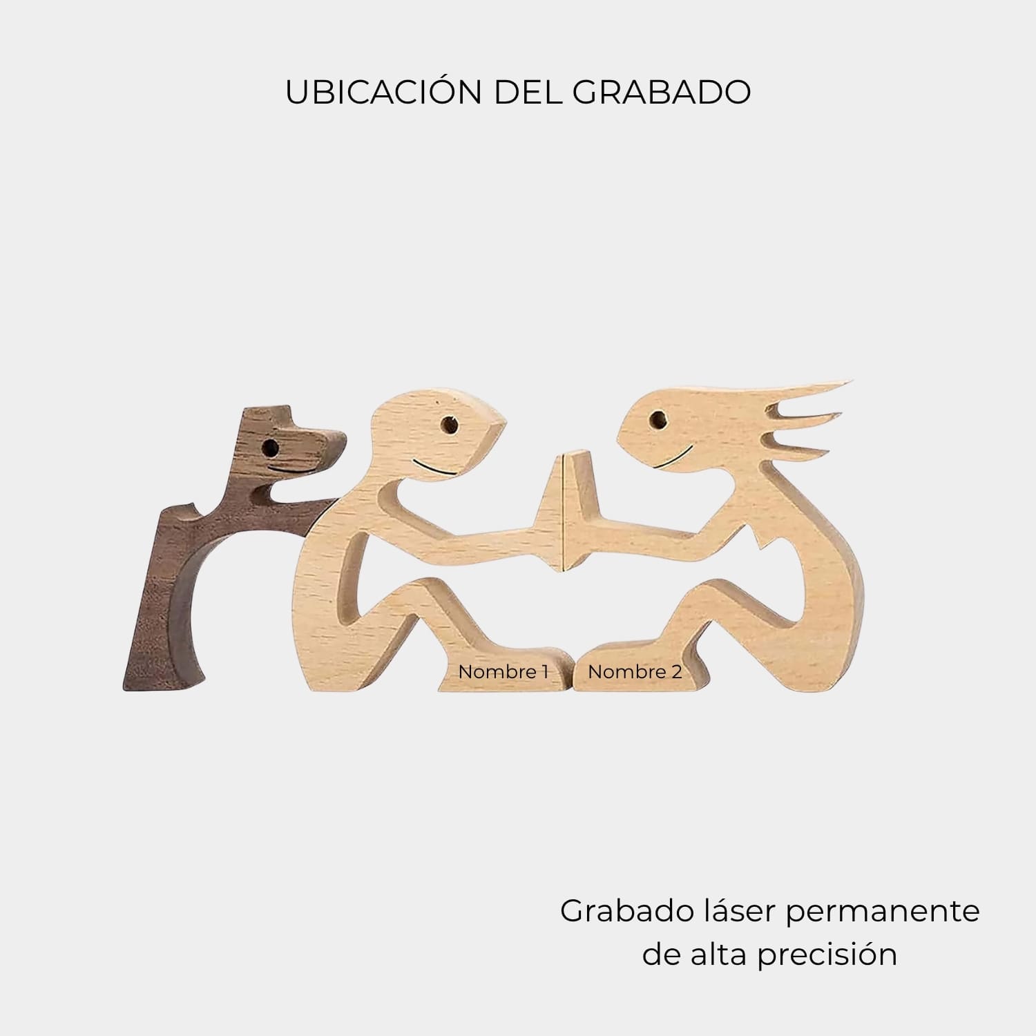 Figura Decorativa de Madera - Pareja y Perro