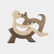 Figura Decorativa de Madera - Hombre y Gato