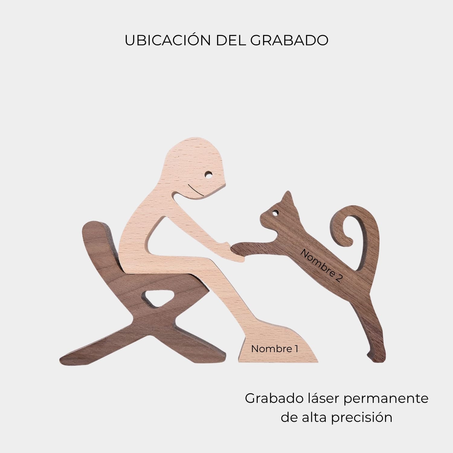 Figura Decorativa de Madera - Hombre Sentado y Gato