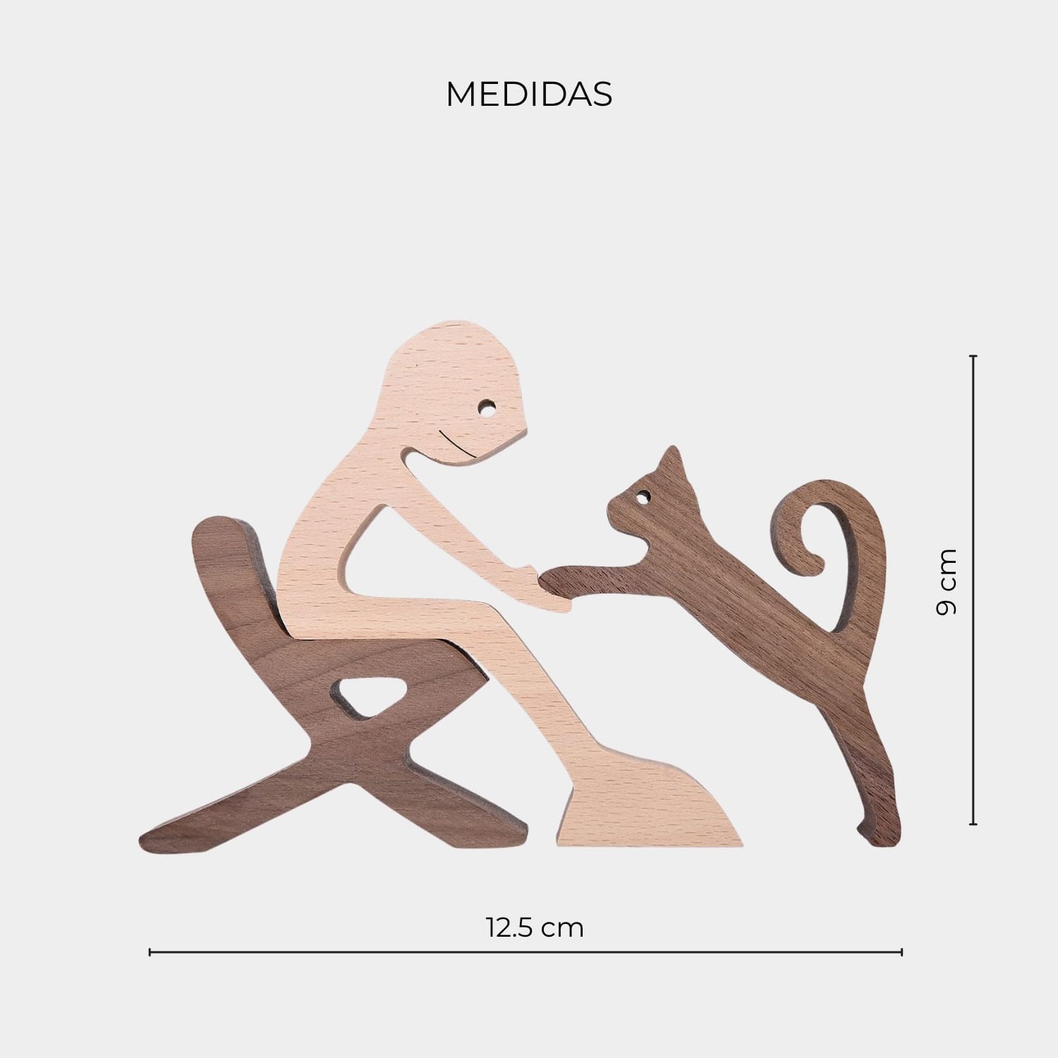 Figura Decorativa de Madera - Hombre Sentado y Gato