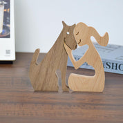 Figura Decorativa de Madera - Mujer y Perro