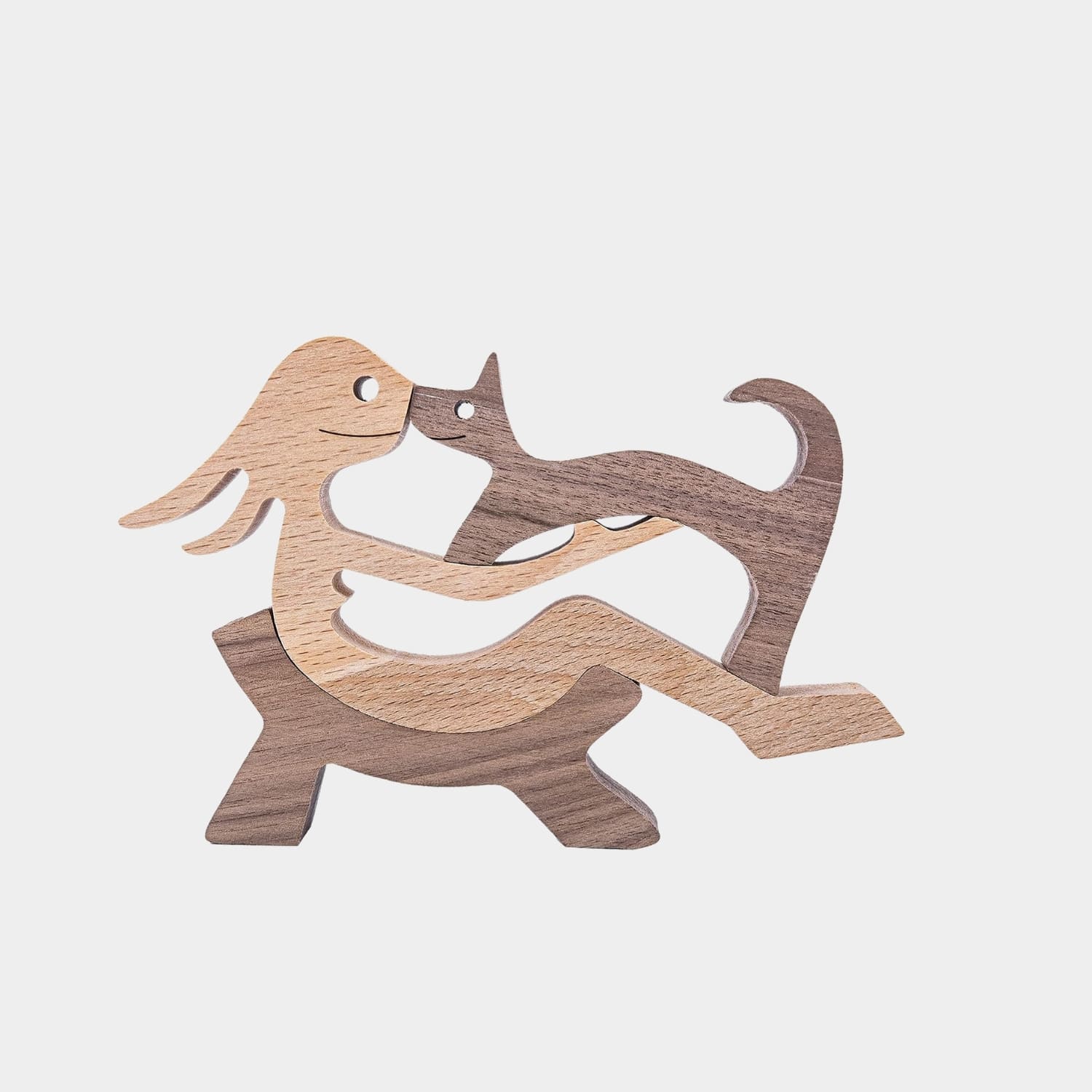 Figura Decorativa de Madera - Mujer y Gato