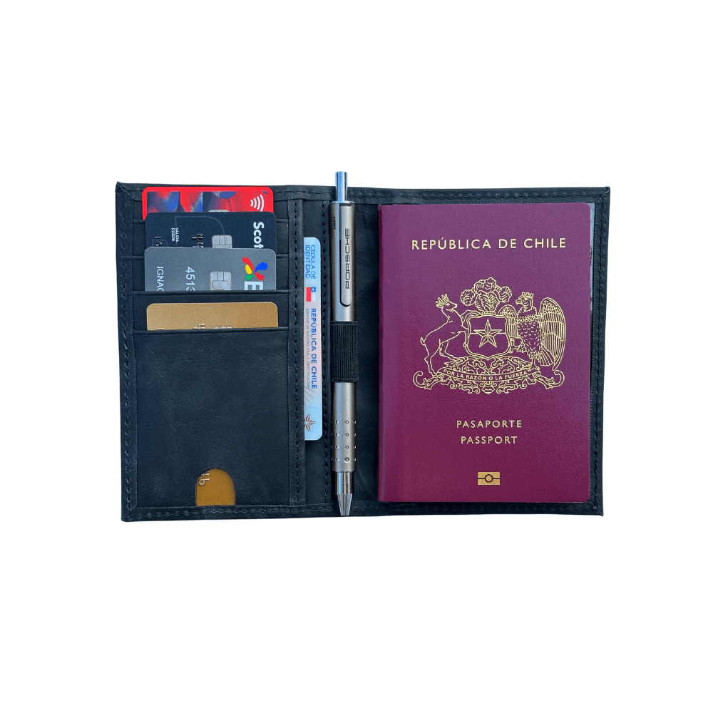Porta pasaporte single - Cupertino Chile - Porta pasaporte de cuero - Grabado - porta pasaporte de cuero